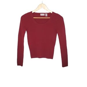 Burgundy Ribbed Round Neck Long Sleeve Sweater